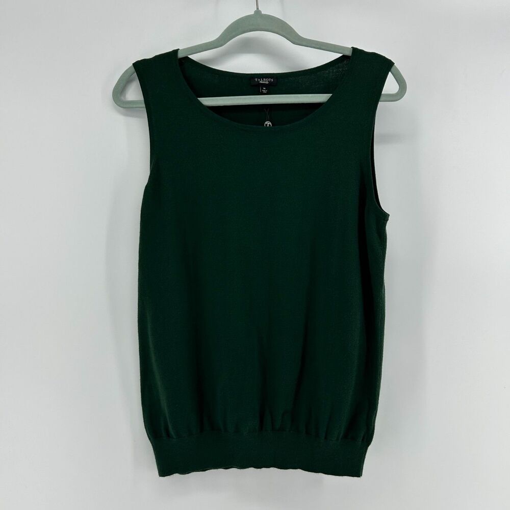 NWT Talbots Sleeveless Sweater Tank Top Women's M Dark Green Knit Top Soft Shirt